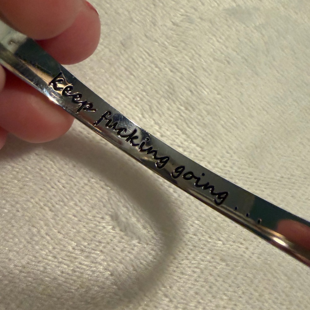 Silver Inspirational Cuff Bracelet - "Keep Fucking Going".